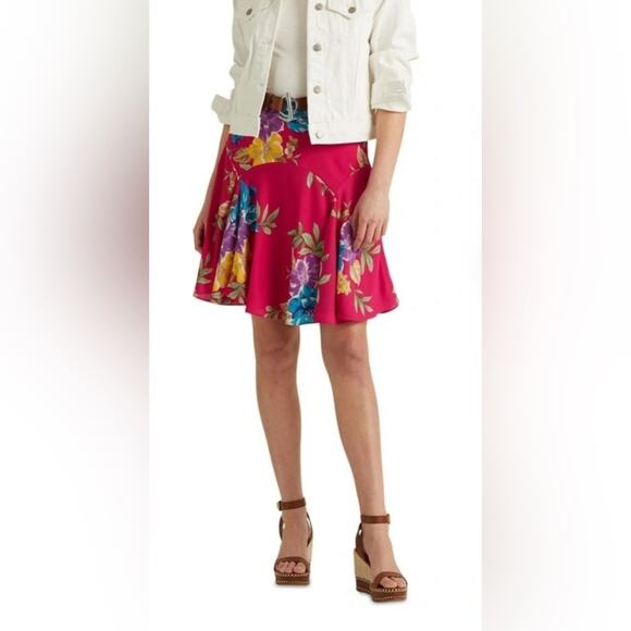 Lauren Ralph Lauren Floral A Line Georgette Mini Skirt Size 4 - Picture 1 of 4